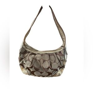 Coach Ergo Signature Pleated Hobo Bag Gold Brown Jacquard Leather